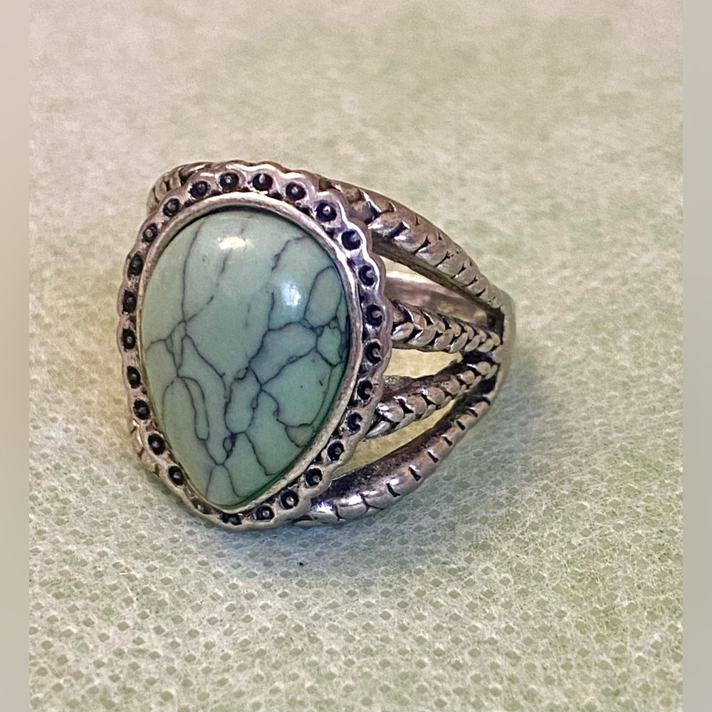 Sterling Silver Teardrop Green Turquoise Statement Ring